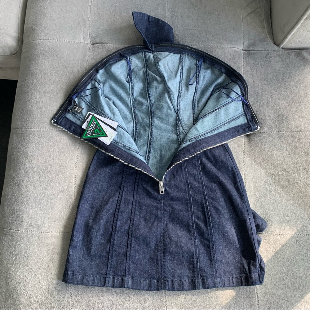 NWT GUESS Denim Strapless Ruffle Dress - Picture 7 of 10